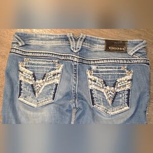 Vigoss The Dublin Capri Jeans Womens 28 Rhinestone Embellished Pocket Stretch De
